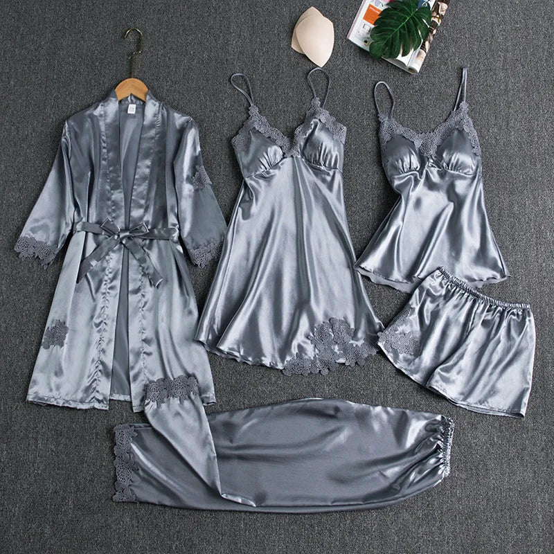 New Style Nightgown Women's Sleepwear Sexy Home Wear Bridesmaid Dress Long Sleeved Plus Size Five Piece Set Hot Selling Bathrobe