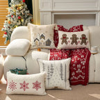 Embroidered Merry Christmas Holiday Red Throw Pillow Case Cover Decorative Sofa Cushion Covers for Home Xmas Party Decor