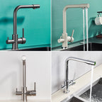 Chrome Purified Water Kitchen Faucet Pure Water Filter Deck Mounted Faucet Crane Dual Handles Hot Cold Water Mixer Taps