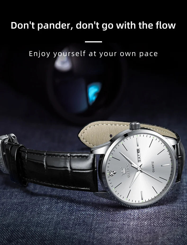 OLEVS 2935 Business Men's Watch Luxury Leisure Dual Calendar Waterproof Luminous Large Dial Watch Top Brand Men Quartz Watch