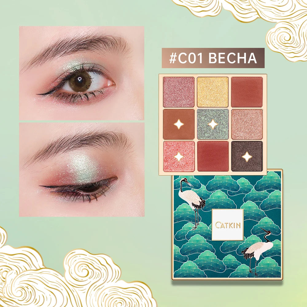 CATKIN Eyeshadow Palette, Matte Shimmer 9 Colors, Highly Pigmented, Creamy Texture, For Halloween Cosplay & Gothic Party Makeup
