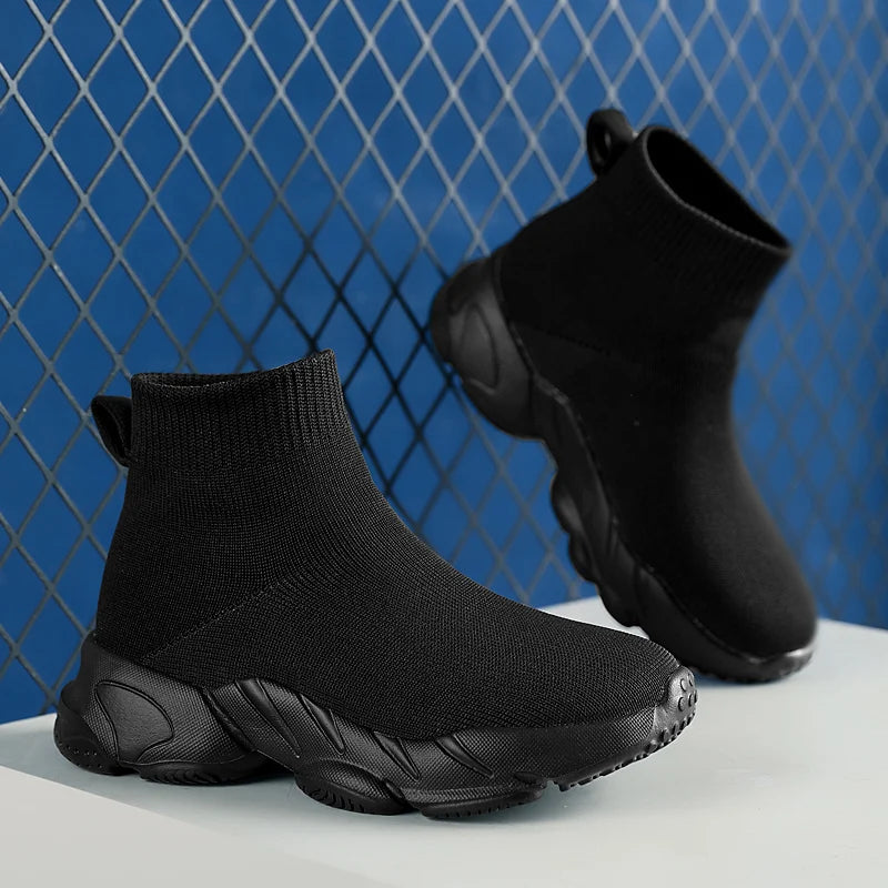 New High Top Fashion Knit Comfortable Walking Shoes Boys Girls Breathable Sneakers Kids Children Casual Sports Shoe Socks Tennis