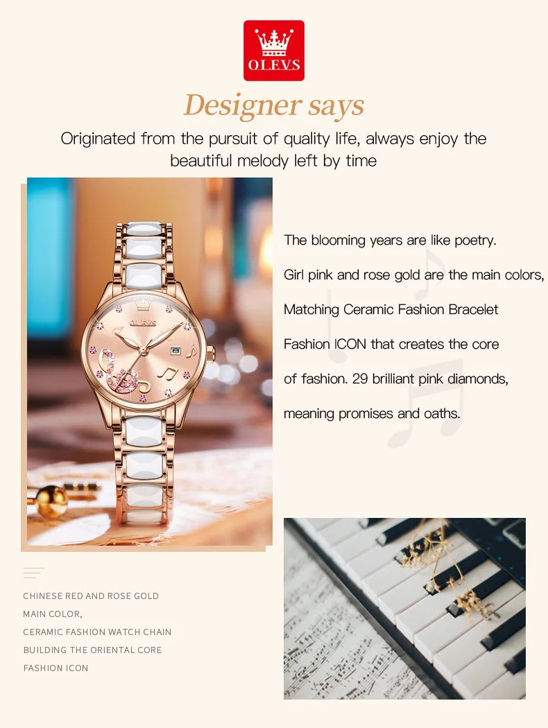 OLEVS 3605 Women's Watches Top Brand Fashion Mechanical Wristwatch Zircon Scale Watch for Ladies Waterproof Chronograph Date