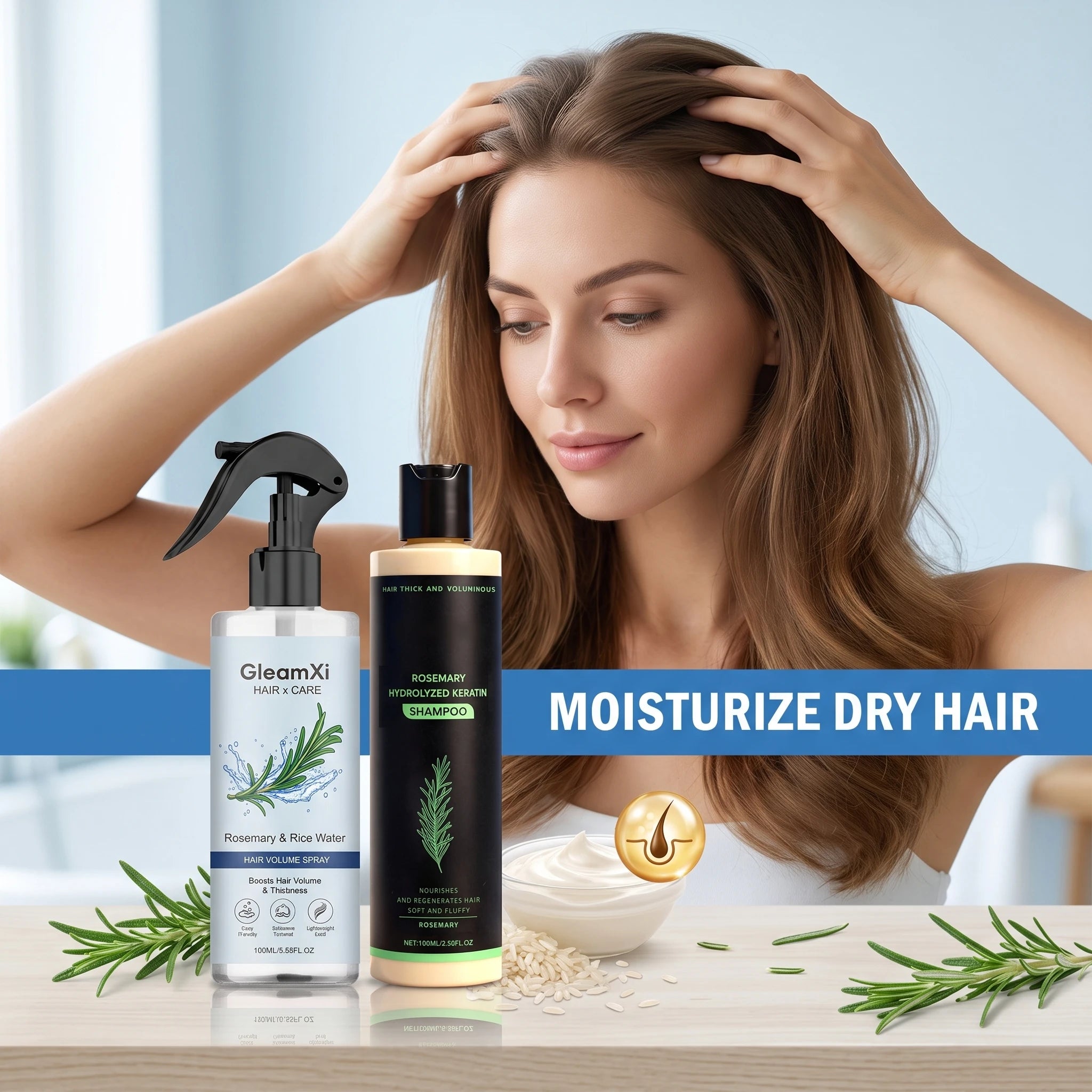Rosemary Shampoo Set Hair Care Spray Herbal Shampoo with Hydrolyzed Keratin Plant Extract Hair Care Refreshing Hair Daily Use