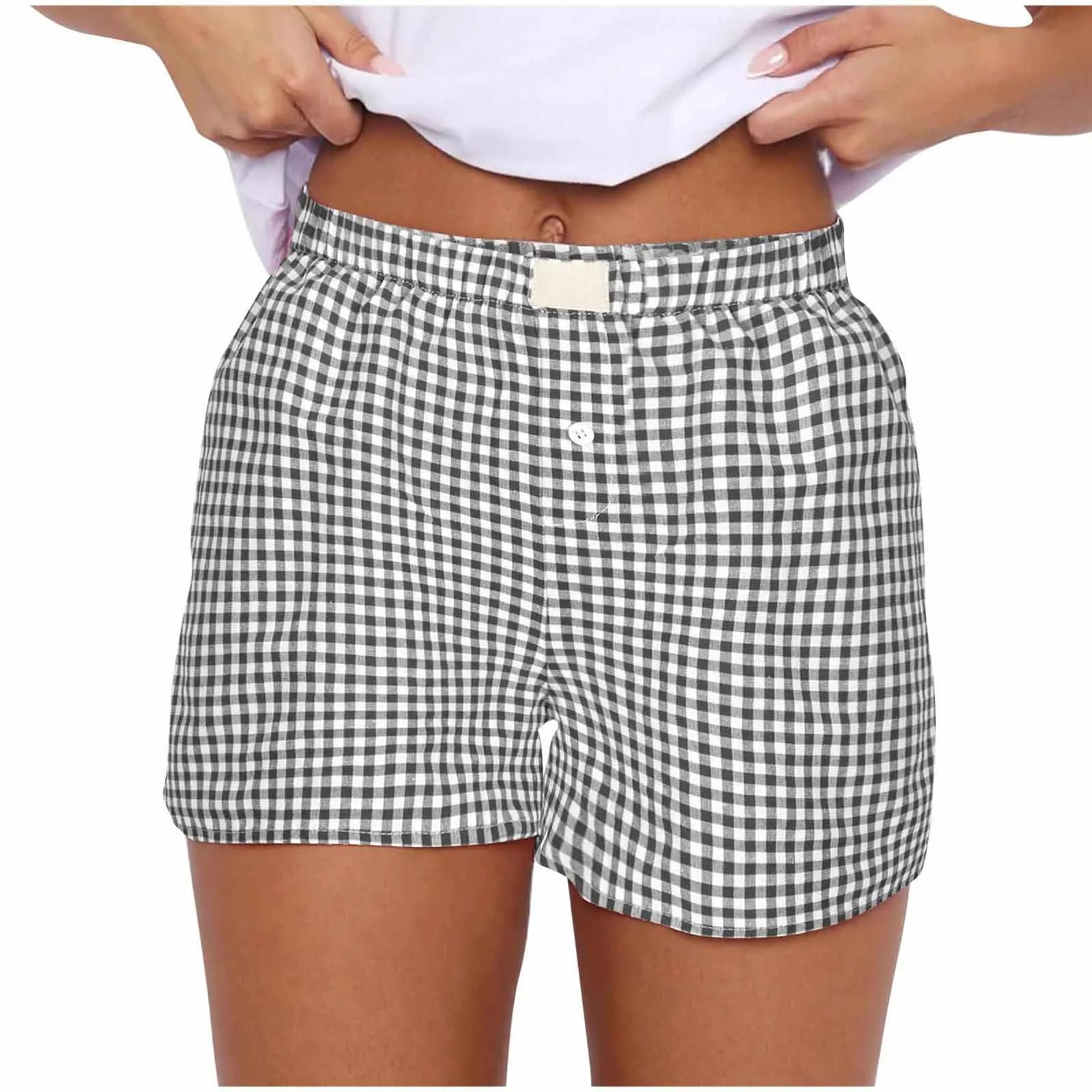 Youthful Summer Women's Casual Plaid Shorts Teenage Girls Elastic Waistband Lace-Up Classic Versatile Fashionable Summer Shorts