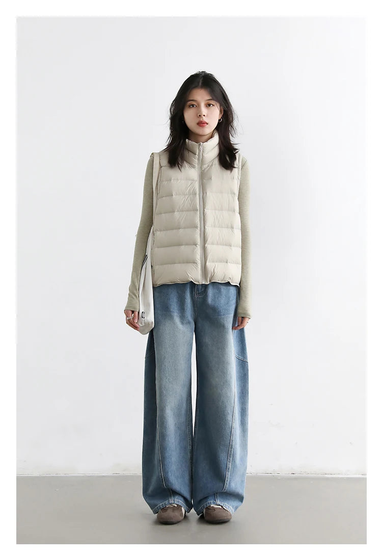 CHIC VEN New Women Down Coats Sleeveless Lightweight 90 White Duck Down Stand Up Collar Female Down Vest Autumn Winter 2026