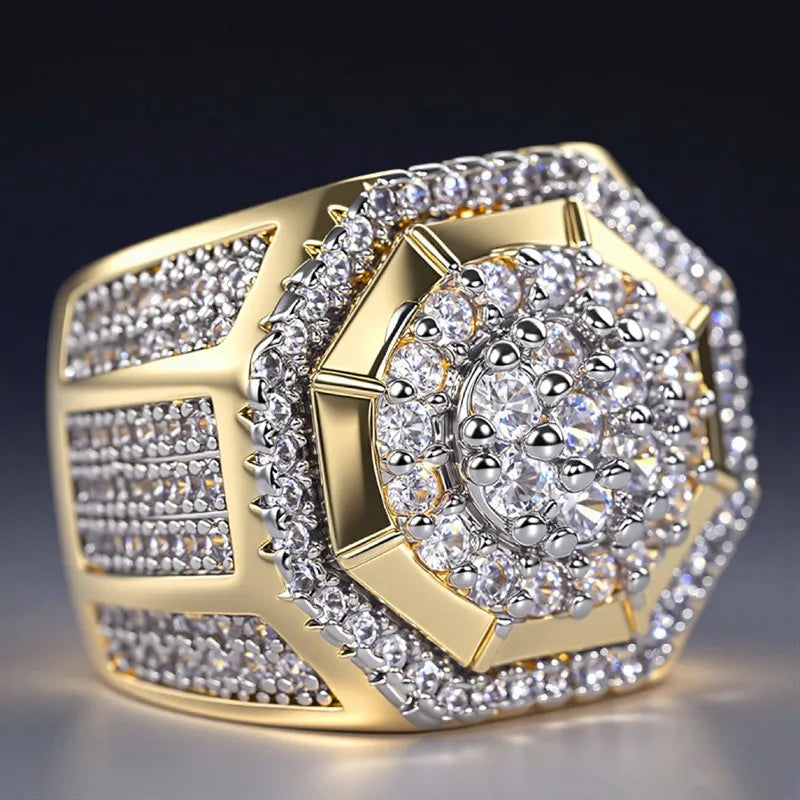 Huitan Gorgeous Two-tone Style Ring for Women Brilliant Cubic Zirconia Finger Jewelry Luxury Anniversary Party Accessories