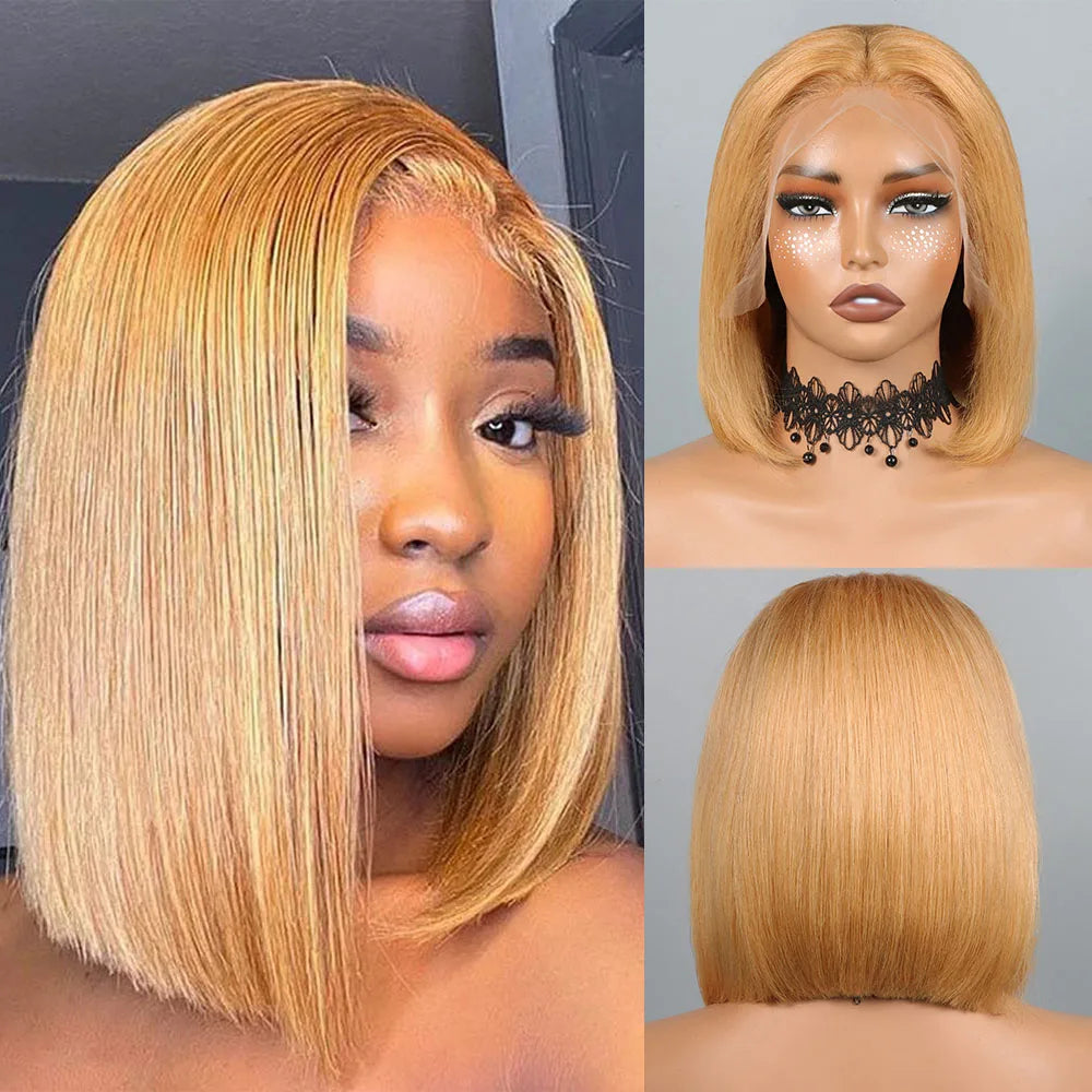27# Blonde Short Bob Wig Human Hair 210% Straight 13x4 Lace Front Wig Human Hair Bob Wigs for Black Women Burgundy Brown Black