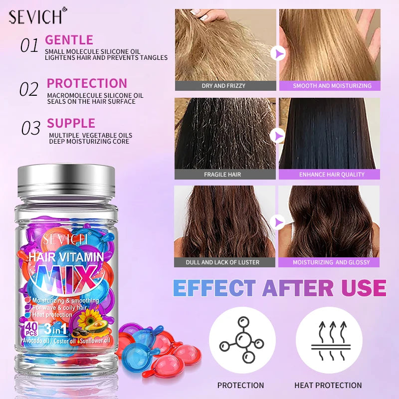 40pcs Mix Hair Vitamin Capsules Repairing Maltreated Frizzy Hair Silky Moisturizing Hair Oil Smoothing Nourishing Hair Care