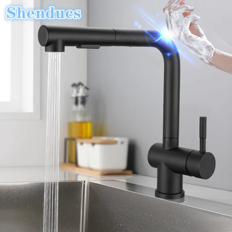 Hot Cold Touch on Kitchen Faucets Stainless Steel Pull Out Kitchen Sink Mixer Tap Black Smart Sensor Touch Kitchen Sink Faucet