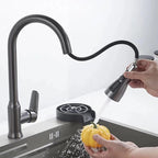 Kitchen Faucet Pull-Out Spray Head 360 Degree Rotation Hot and Cold Water Pull-Out Black and Silver Single Hole Kitchen Faucet