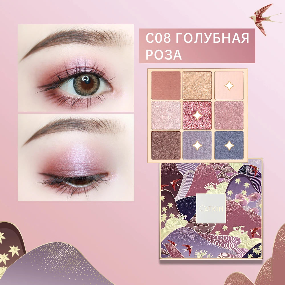 CATKIN Eyeshadow Palette, Matte Shimmer 9 Colors, Highly Pigmented, Creamy Texture, For Halloween Cosplay & Gothic Party Makeup