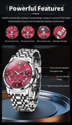 OLEVS 2892 Mens Watch Original Business Quartz Watch Moon Phase Multifunctional Chronograph Watches For Men With Box Reloj New