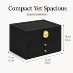 Large Lockable PU Leather Jewelry Box with Drawers, Multi Compartment Necklace Ring Watch Storage Organizer Gift Case for Women