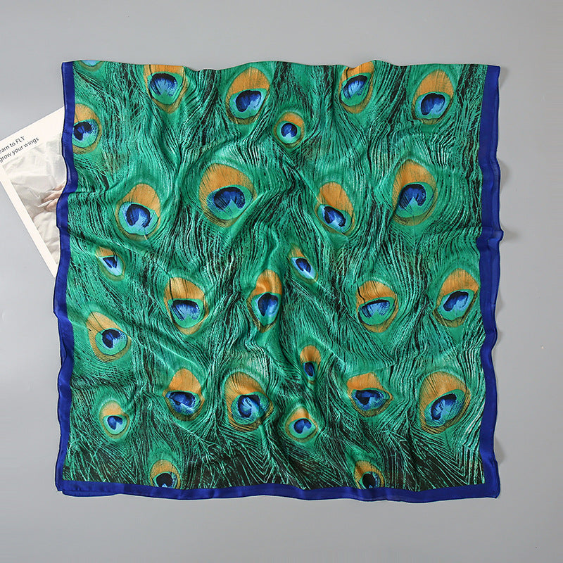 Green Peacock Feather Hijab Summer Beach Pareo Silk Scarf Women Luxury Bandana Soft Long Foulard Femme Designer Bufandas Mujer