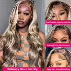 Straight 13x4 HD 4/613 Brown Lace Frontal Wigs Human Hair Transparent Lace Front Wigs For Women Honey Blonde Brazilian Hair Wig