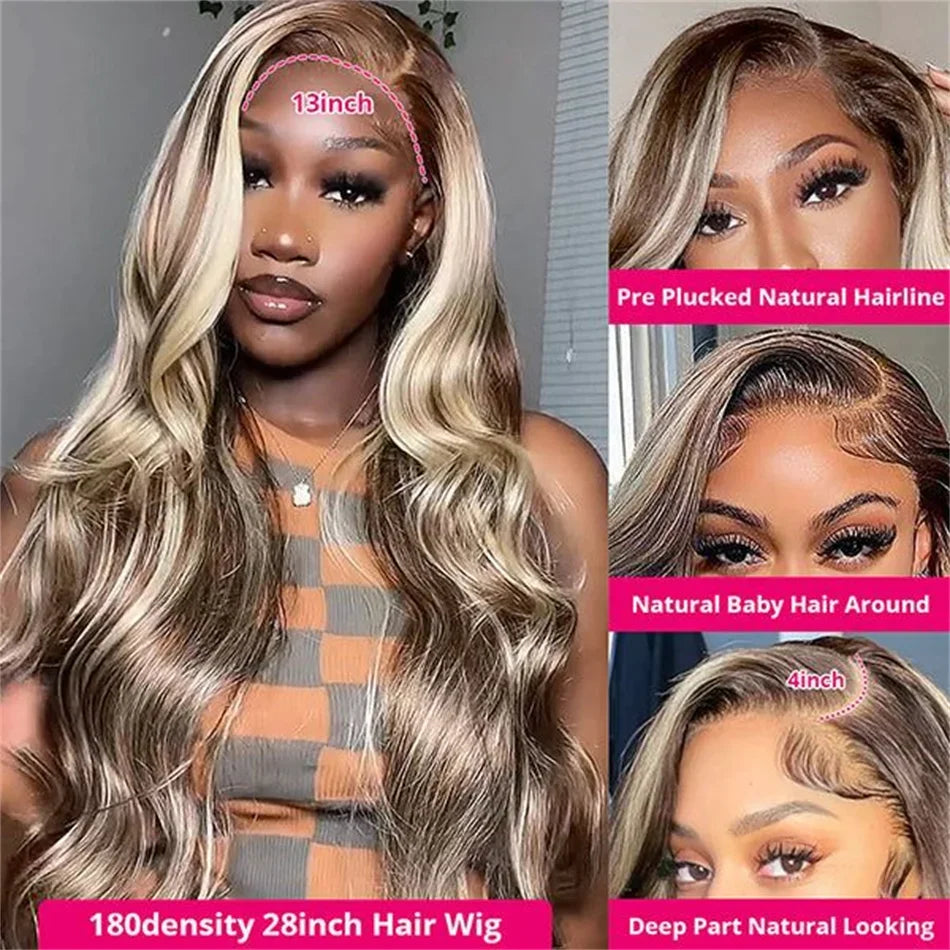 Straight 13x4 HD 4/613 Brown Lace Frontal Wigs Human Hair Transparent Lace Front Wigs For Women Honey Blonde Brazilian Hair Wig