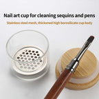 Nail Brush Cleaner Cup Wash Pen Brush Cup with Stainless Steel Mesh Base Nail Drill Bits Cleaning Container Crystal Glass Cup