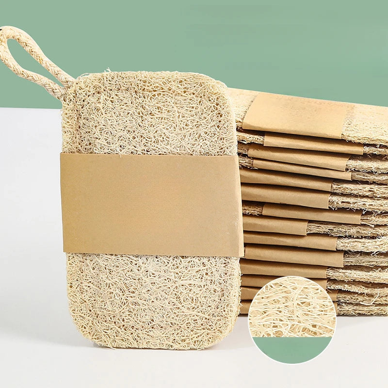 1/6pcs Natural Loofah Exfoliating Sponges - Gentle Body Scrubber for Shower & Bath, Bamboo Fiber Cleaning Pads