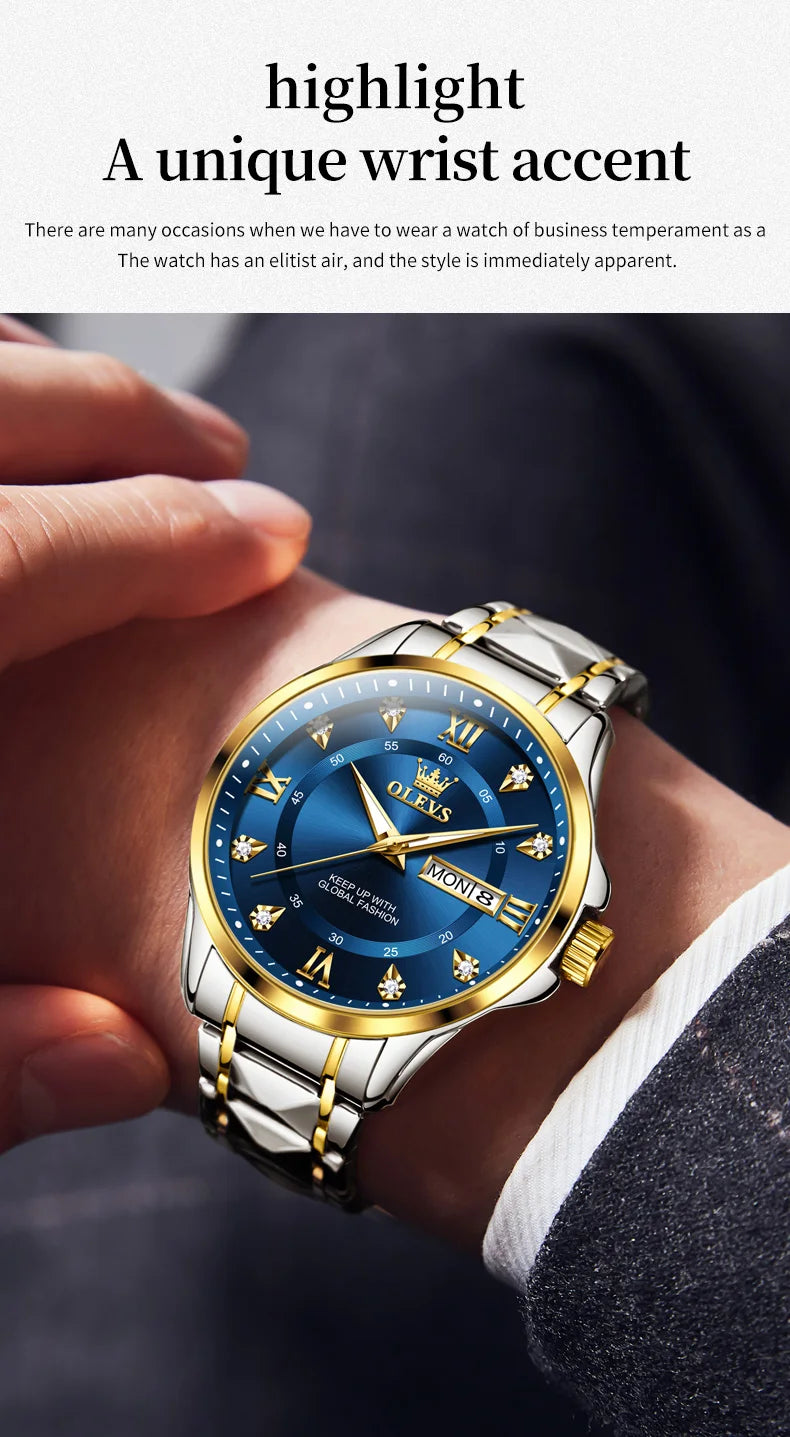 OLEVS 2906 Luxury Original Wristwatch For Man Luminous Week Date Waterproof Classic Business Dress Men's Quartz Watch