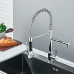 Chrome Spring Pull Down Kitchen Faucet Hot and Cold Water Deck Mounted Tap 360 Rotate Single Hole Single Handle