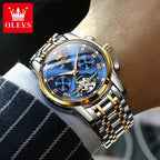 OLEVS 6607+6602 Original Men Women Watch Luxury Brand Tourbillon Mechanical Watch High end Romantic Lover Date Gift Couple Watch