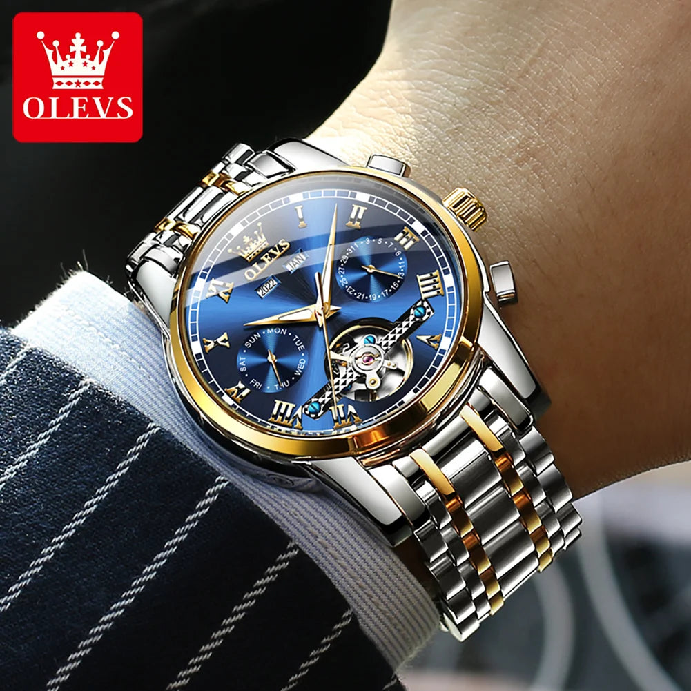 OLEVS 6607+6602 Original Men Women Watch Luxury Brand Tourbillon Mechanical Watch High end Romantic Lover Date Gift Couple Watch