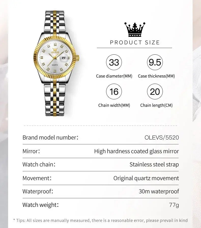 OLEVS 5526 Women Watch Diamond Scale Quartz Fashion Ladies Wrist Watches Date Waterproof Luminous Luxury Dress Watch For Women