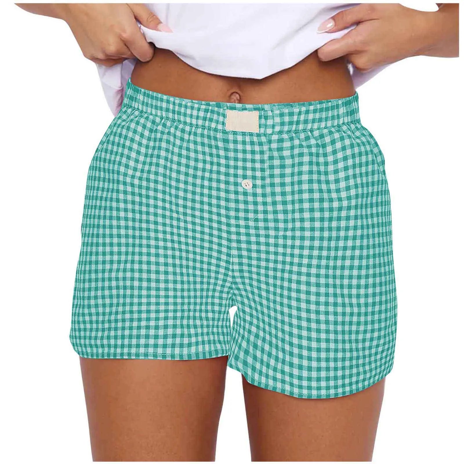 Youthful Summer Women's Casual Plaid Shorts Teenage Girls Elastic Waistband Lace-Up Classic Versatile Fashionable Summer Shorts