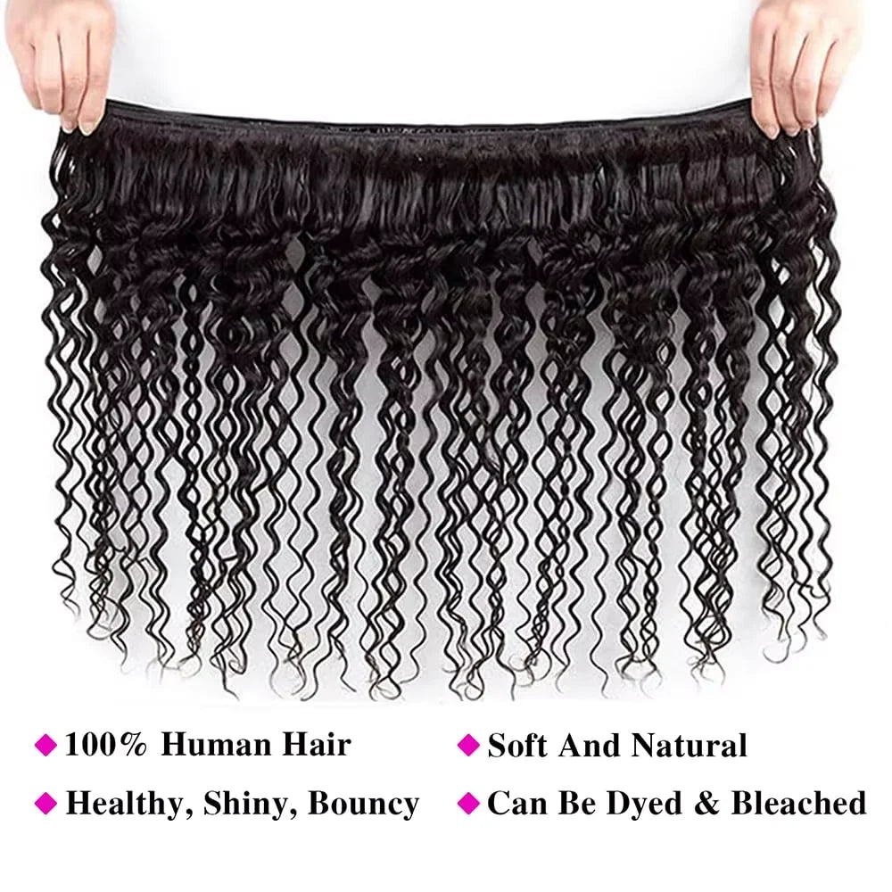 Burmese Curly Bundles with Frontal 100% Human Hair Weave Deep Wave Bundles and Closure Curly Bundles and Frontal For Extension