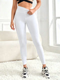 Women's high-waisted solid color pocket yoga leggings, slim-fit stretch leggings, comfortable and breathable fitness pants