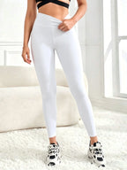 Women's high-waisted solid color pocket yoga leggings, slim-fit stretch leggings, comfortable and breathable fitness pants