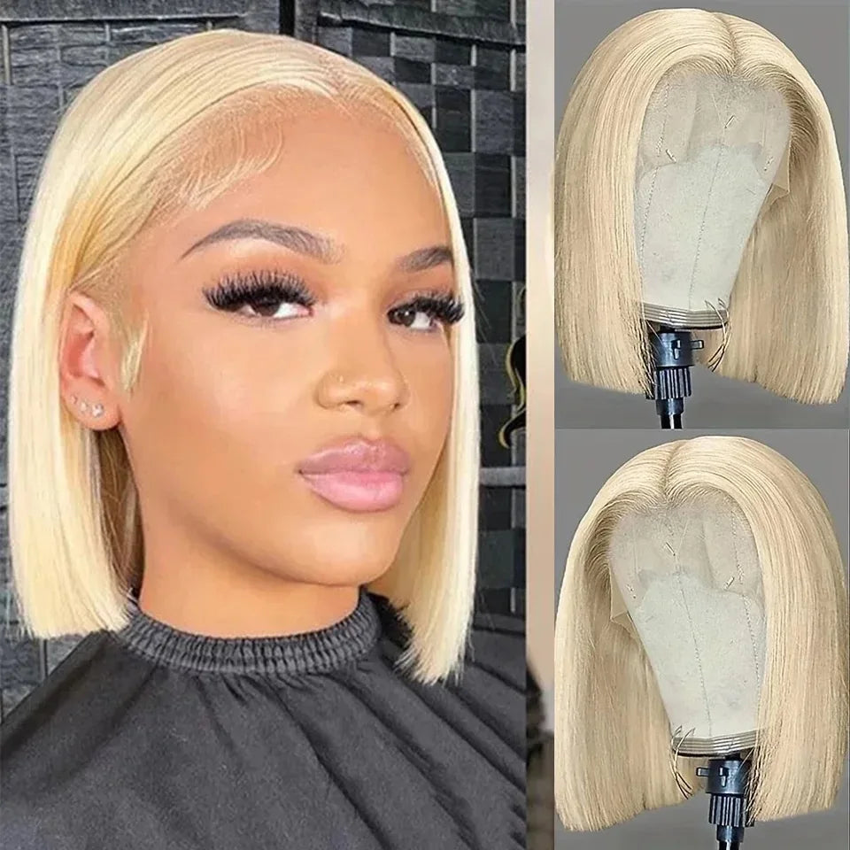 613 Honey Blonde Color Short Bob Straight 13X4 Full HD Lace Frontal Wig For Women Preplucked Bleach Knots Cosplay Daily Party