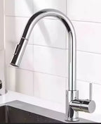 Stainless Steel Kitchen Faucet Single Hole Pull Out Spray 360° Swivel Sink Faucet High Arc Modern Design