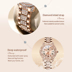 OLEVS 9943 Fashion Ladies Watch Full Diamond Roman Dial Waterproof Elegant Original Quartz Wristwatch For Women