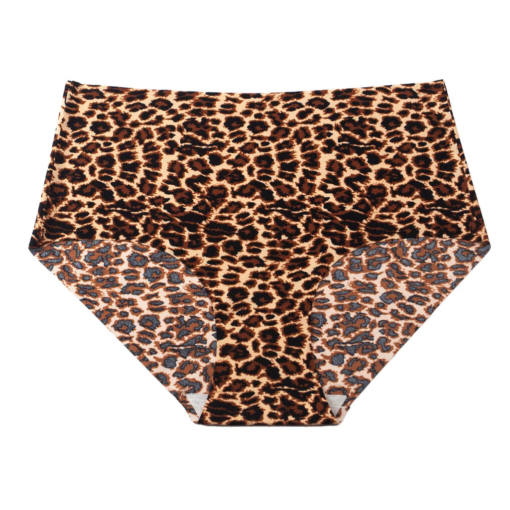 3pcs Women's Seamless Ice Silk Panties Female Mid Waist Plus Size Leopard Print Underwear Girls Fashion Brief Lady Comfort Panty