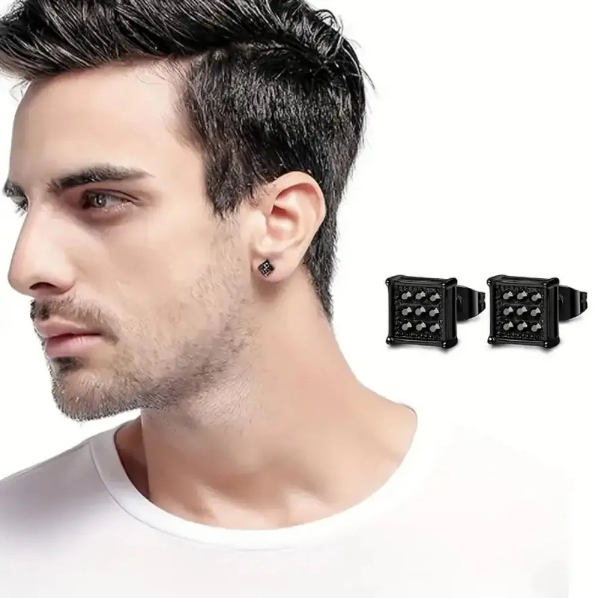 2pcs Stainless Steel Stud Earrings for Men Women Square CZ Mens Earrings Studs Jewelry for Sensitive Ears Fashion Hip Hop Y2K
