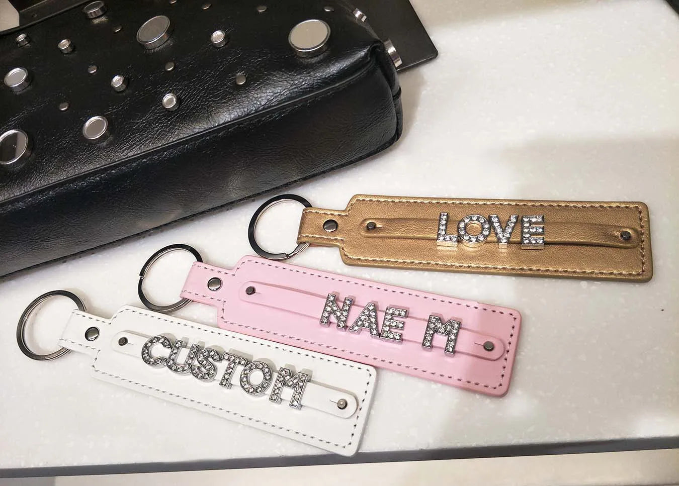 Custom Rhinestone Name Keychain,Bling Personalized Leather Keychain Accessories, Personalized Keychain, home decor, Custom Gift