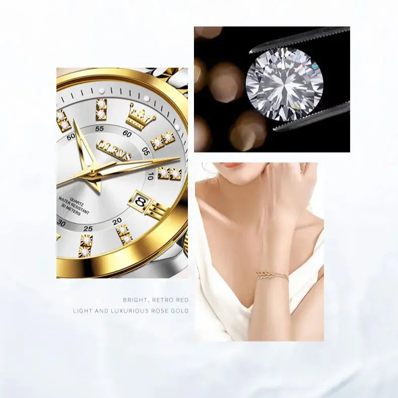 OLEVS 3620 Women Watch Luxury Brand Diamond Quartz Watch Fashion Automatic Calendar Waterproof Women Watch Bracelet Set Reloj