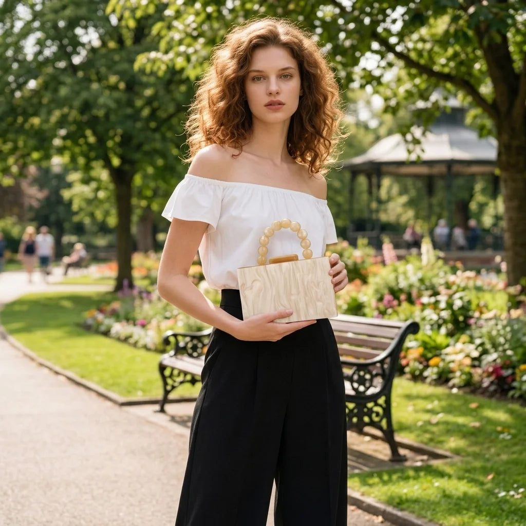 Beading Handbag Marble Acrylic Luxury Box Clutch Evening Bags Wedding Party Chain Shoulder Bag Dinner Dress Purse Festival Gift
