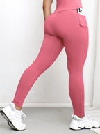  Women Leggings With Pockets Solid Color High Waist Butt Lifting Workout Tights Slim Elastic Pants Casual SportWear