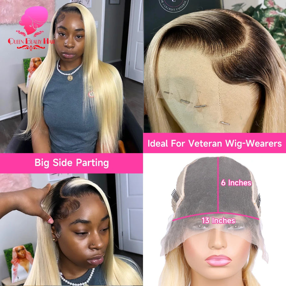 13x6 Lace Frontal Wig 1B 613 Ombre Blonde Full Lace Human Hair Wig Dark Roots Pre Plucked  Lace Front Human Hair Wigs for Women
