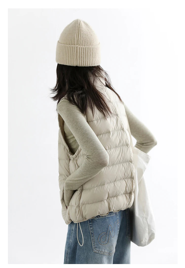 CHIC VEN New Women Down Coats Sleeveless Lightweight 90 White Duck Down Stand Up Collar Female Down Vest Autumn Winter 2026