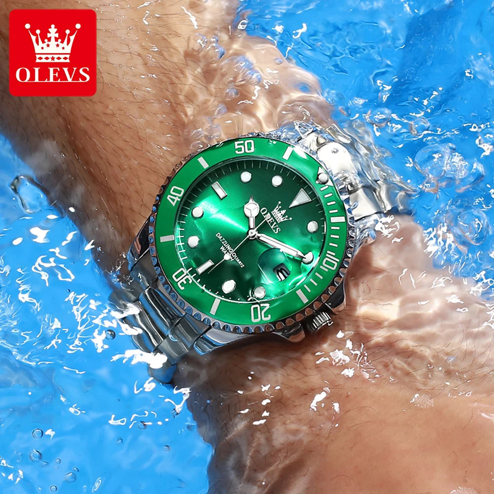 OLEVS 5885 Mens Watch Auto Date Stainless Steel Strap Diving Series Waterproof Men's Sports Watch