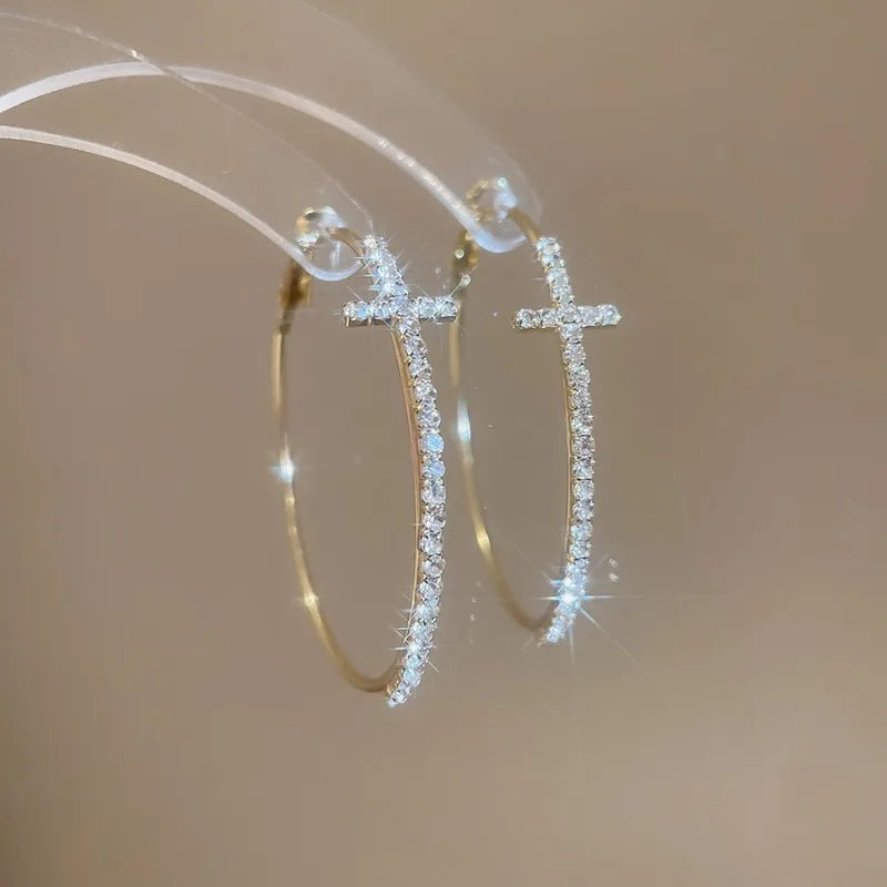Shiny Big Circle Hoop Earrings for Women Exquisite Rhinestones Ear Buckles Earrings High-end Geometric Ear Rings Jewelry