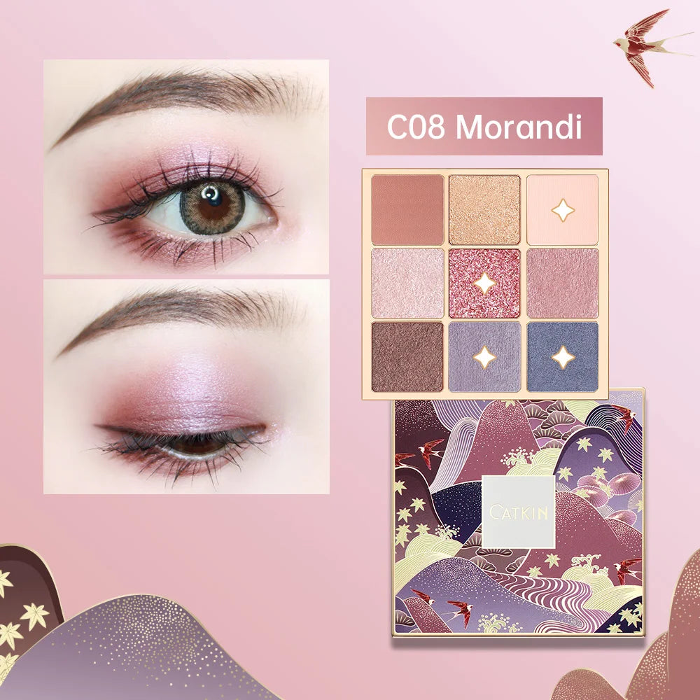 CATKIN Eyeshadow Palette, Matte Shimmer 9 Colors, Highly Pigmented, Creamy Texture, For Halloween Cosplay & Gothic Party Makeup