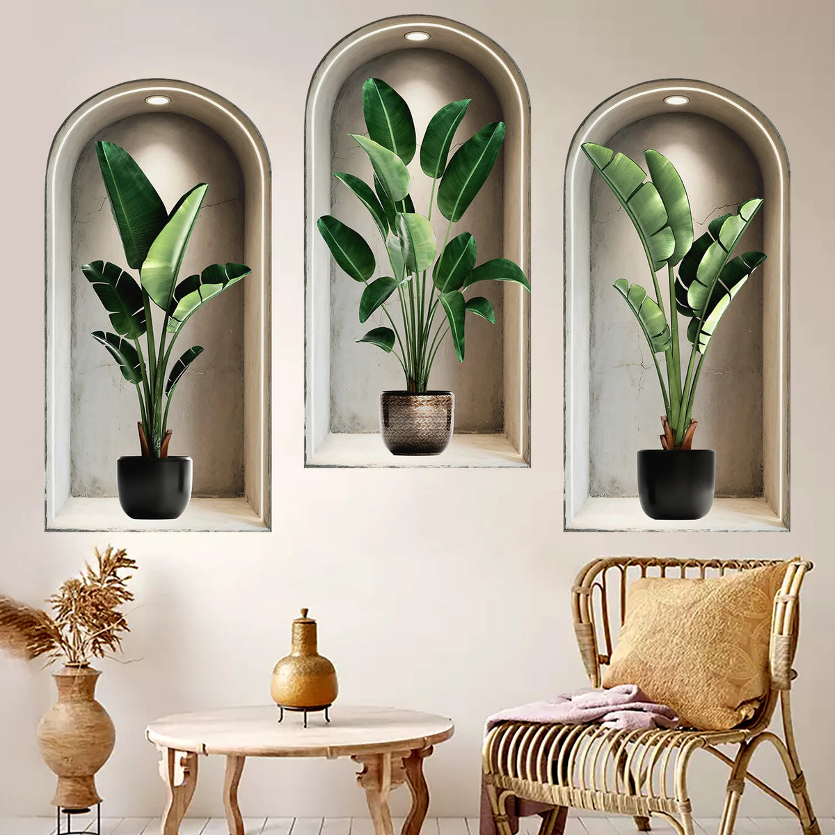 18 Styles Simulated Archway Niche Potted Plant Painting Wall Stickers Bedroom Living Room Hall Peel & Stick Art Mural Decals