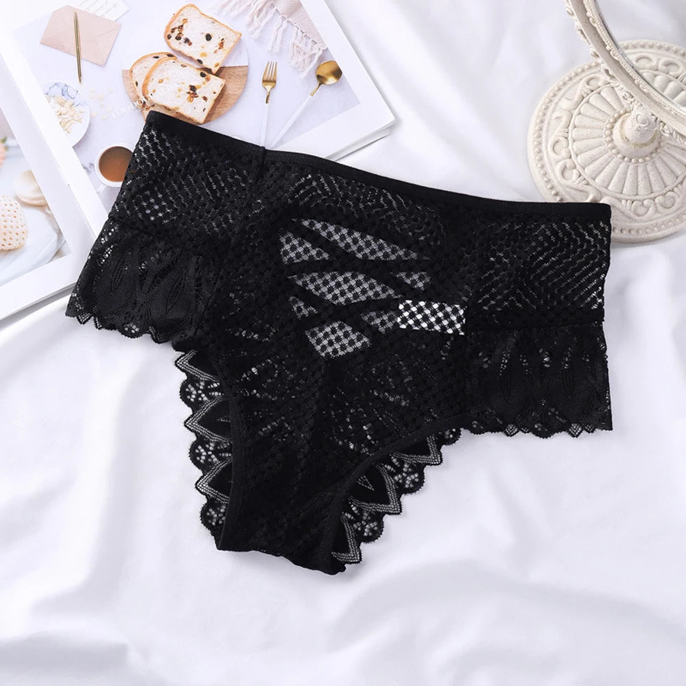 Women's Panties Sexy Women Lace Trim Underwear High Waist Panties Hollow Out Underpant Solid Comfortable Female Breathable Plus