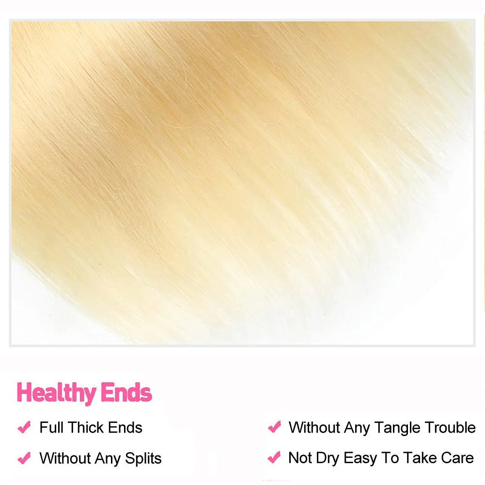 613 Straight Human Hair Bundles 12A Unprocessed 16 18 20 Inch Blonde Human Hair Straight Weave Bundles Deal 613 Straight Double Strong Weft Extension 613 Human Hair 1/3/4 Bundles for Black Women