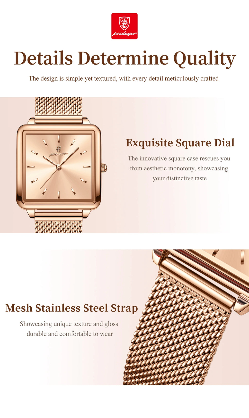 POEDAGAR Square Fashion Ladies Watch Waterproof Stainless Steel Mesh Watch For Woman Elegant Women's Quartz Watches Female Reloj